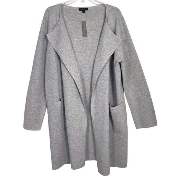 J.Crew Juliette Sweater-Blazer Size L Light Gray Merino Open Front NWT - Picture 2 of 14